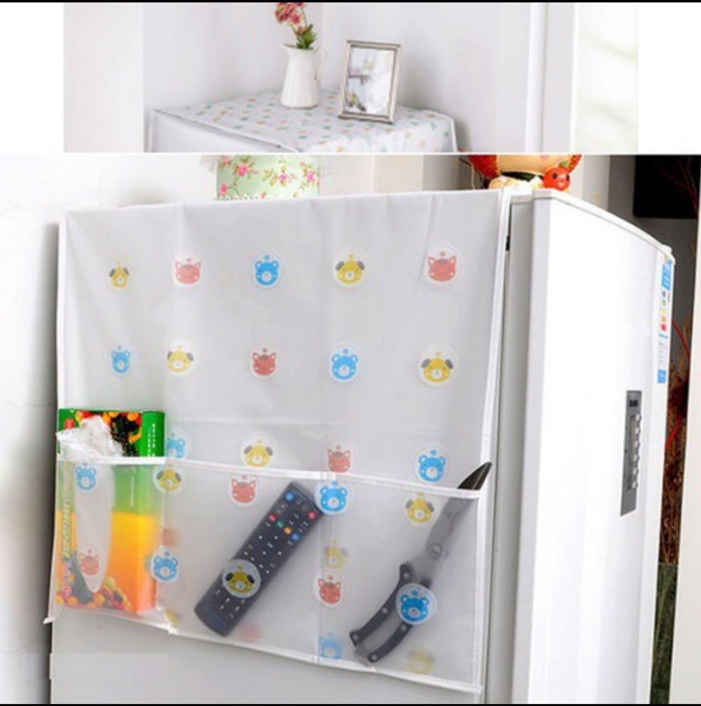 TẤM PHỦ TỦ LẠNH CÓ Ô ĐỂ ĐỒ