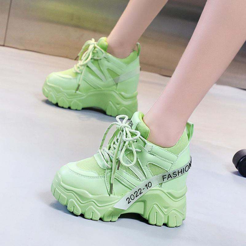 Giày Chunky Sneaker Độn Cao Bên Trong Giày Thể Thao Màu Hồng Thường Ngày Bánh Xốp Đế Dày Thân Hình Nhỏ 12 Cm Mẫu Mới Mùa Xuân 2022 Cho Nữ