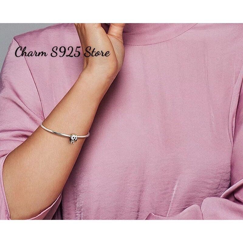 CHARM PAN ALE CÚN CON ĐEO NƠ XANH BẠC S925