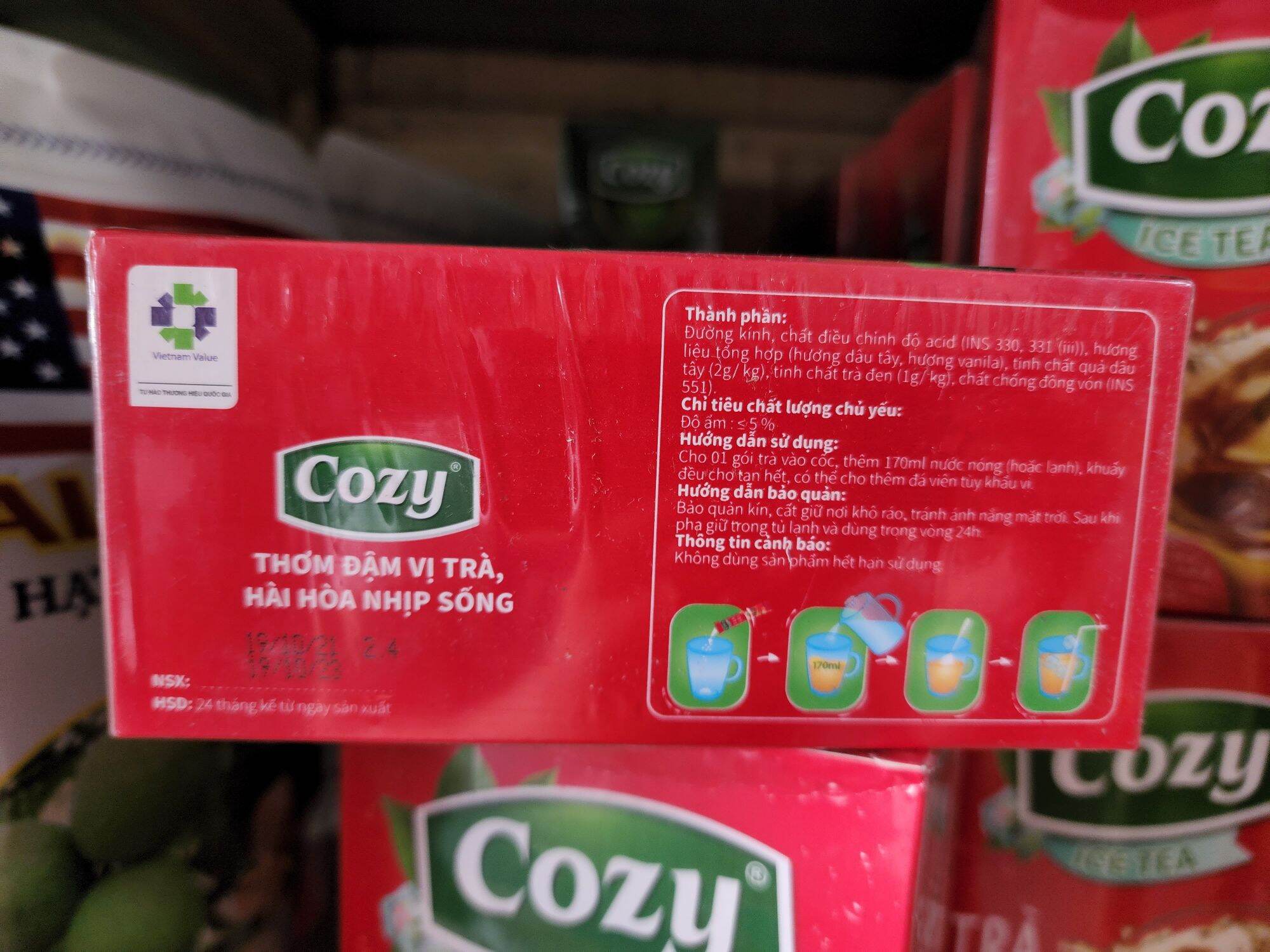 trà cozy ice tea hòa tan Dâu-Đáo date 2023
