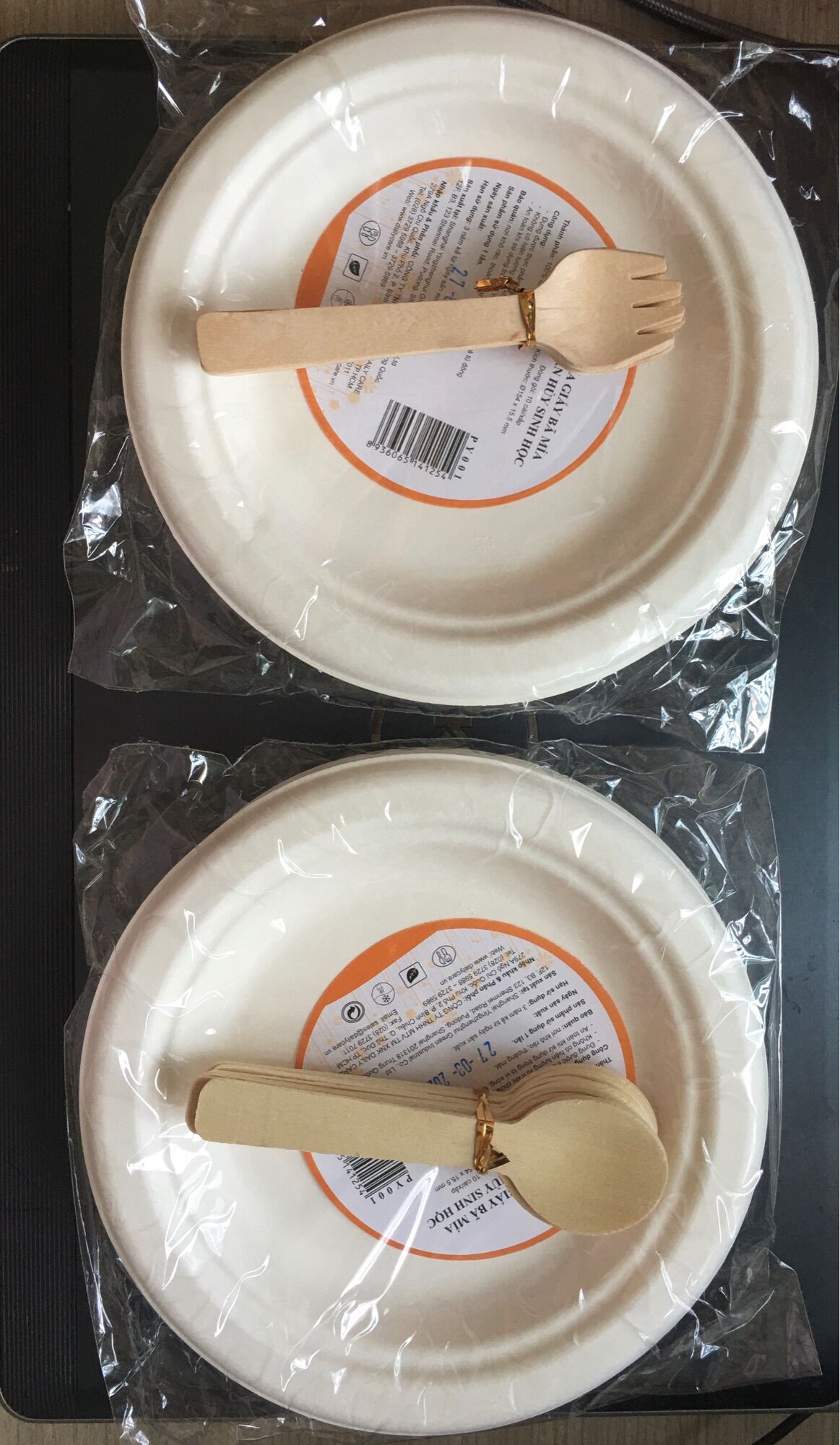 [HCM]Combo 10 dĩa giấy bã mía 16 + 10 muỗng gỗ