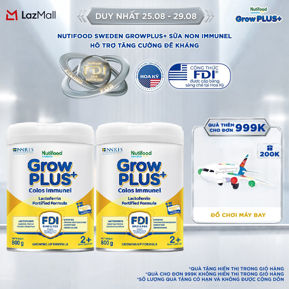 Combo 2 Sữa Bột Nutifood Sweden GrowPLUS+ Sữa Non Immunel trên 2 tuổi lon 800 g (Bao bì tuỳ lô hàng)