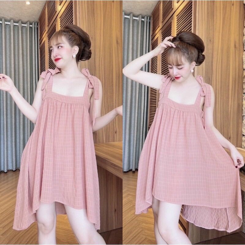 Đầm Ngủ Đũi Xốp Cột Nơ Siêu Dễ Thương