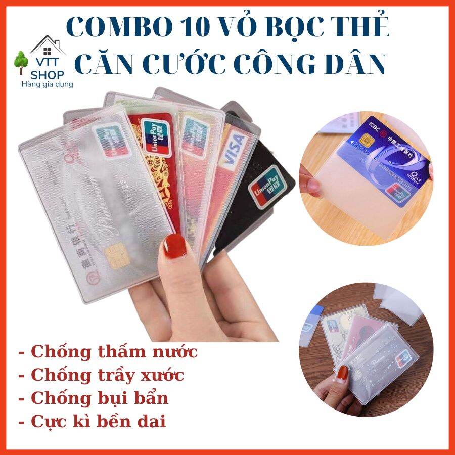Combo 10 vỏ bọc thẻ căn cước công dân CCCD, thẻ ATM, bằng lái xe chống nước, chống trầy xước, chống bụi bẩn