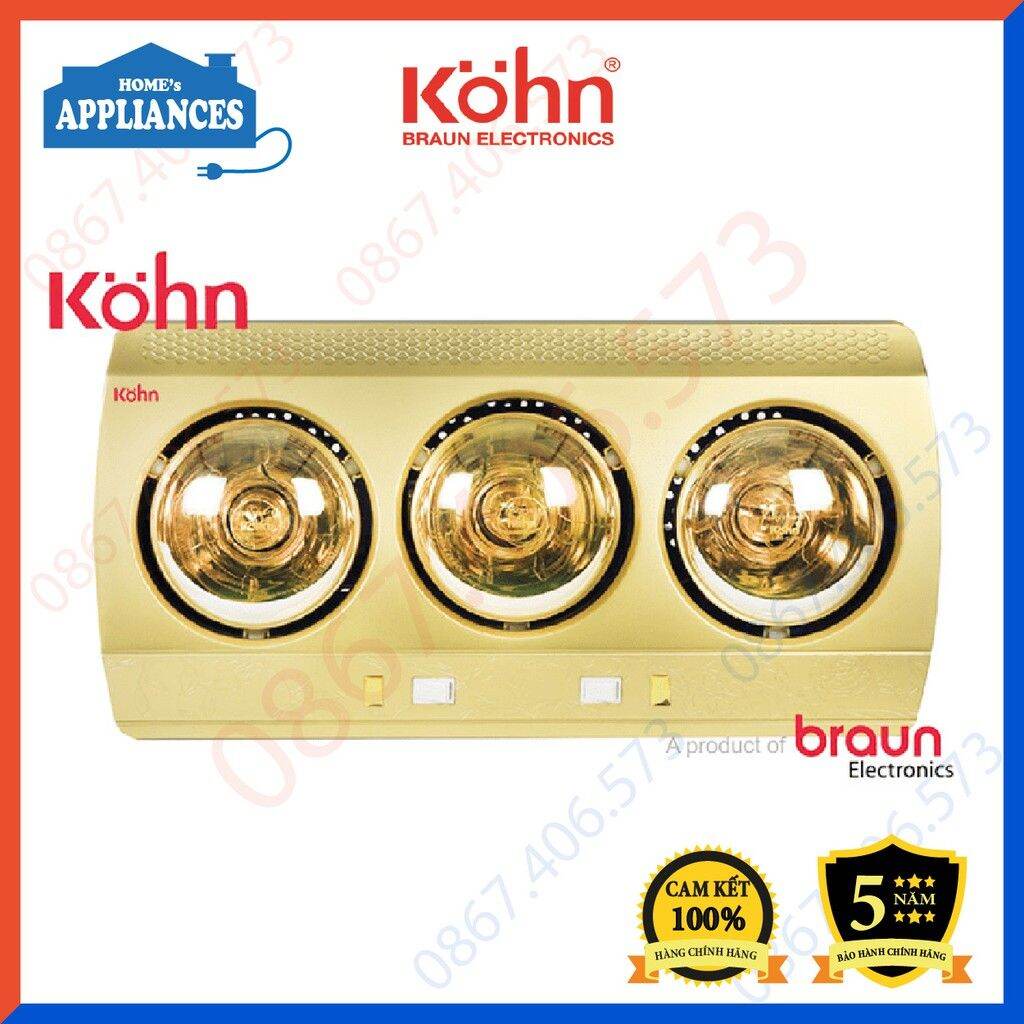 Đèn sưởi nhà tắm 3 bóng Braun KOHN ECO KN03G ❤️Hàng chính hãng BH 5 năm❤️