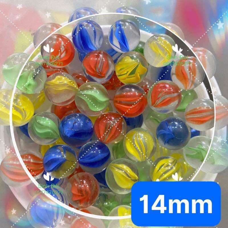 50 viên bi thuỷ tinh nhỏ 14mm - bi ve truyền thống