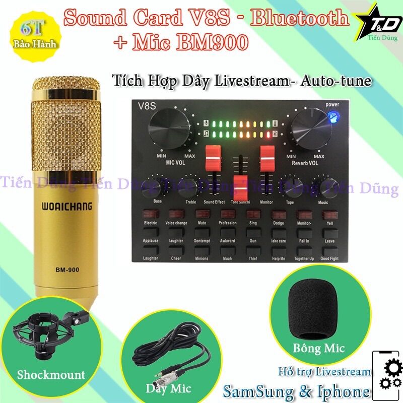 combo livestream sound card v8s Bluetooth mic bm900 tặng tài nghe nhét tại loại tốt