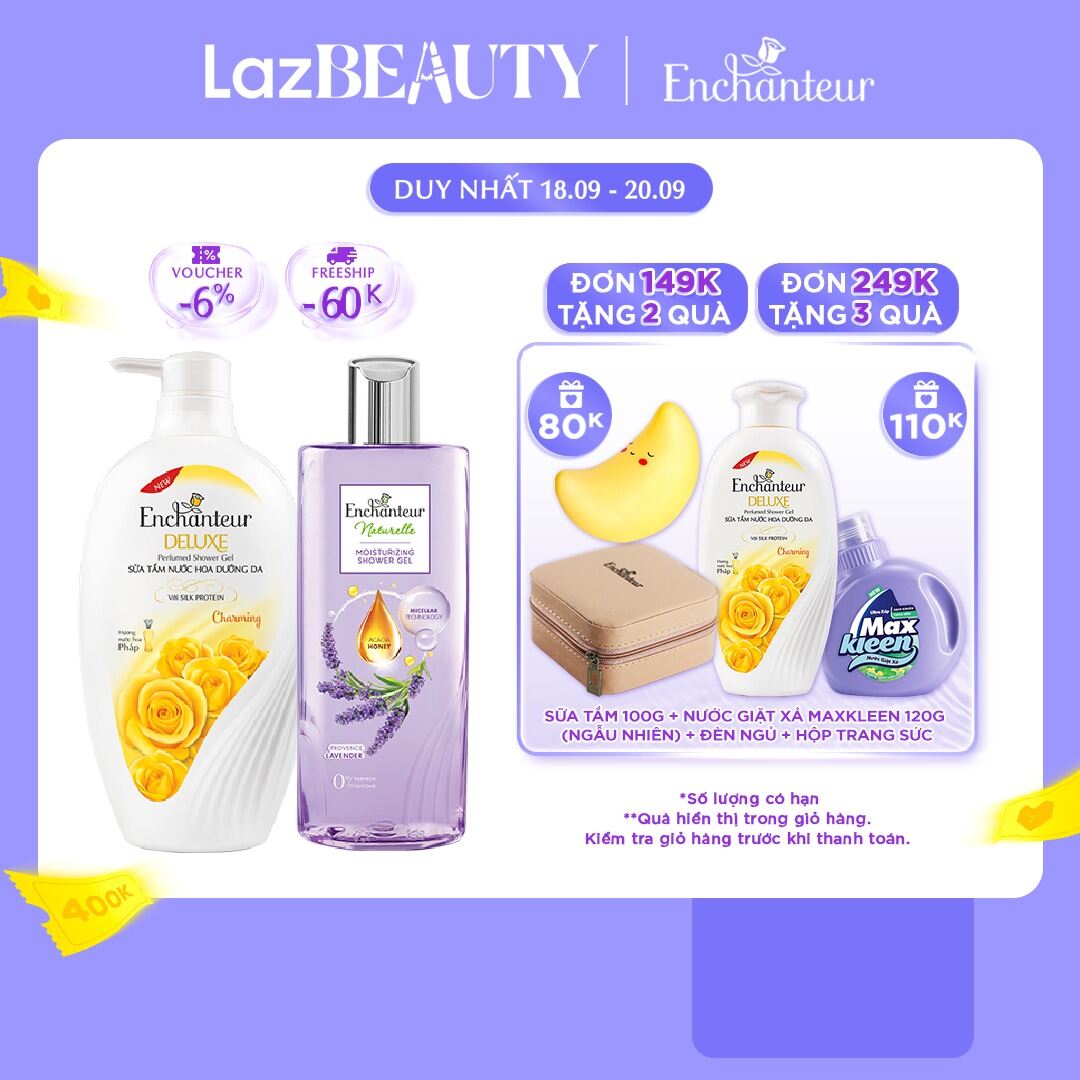 Combo Sữa tắm Enchanteur Naturelle hương hoa Lavender 260g + Sữa Tắm Nước Hoa Dưỡng Da Charming 650G