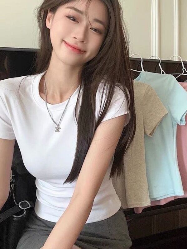 Round Neck Slimming Elastic Short Sleeve Tshirt