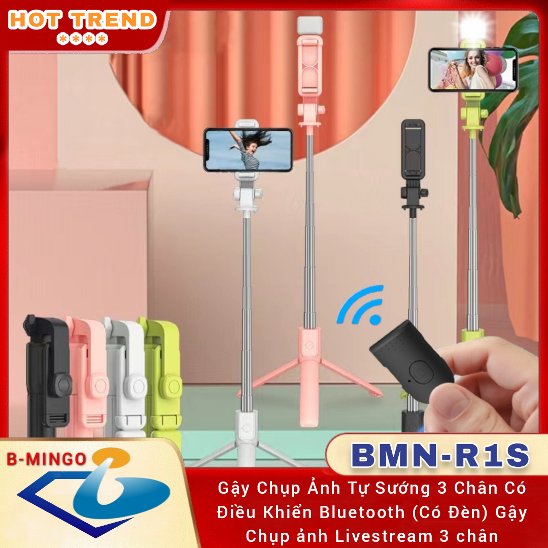 °bmingo° gậy chụp ảnh 3 chân có đèn led trợ sáng gậy tự sướng selfie chụp hình bluetooth điều khiển từ xa xoay 360° nhiều góc độ