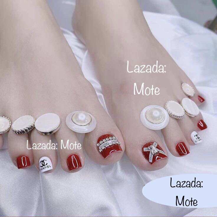 Nailbox chân thiết kế gấu đỏ đô