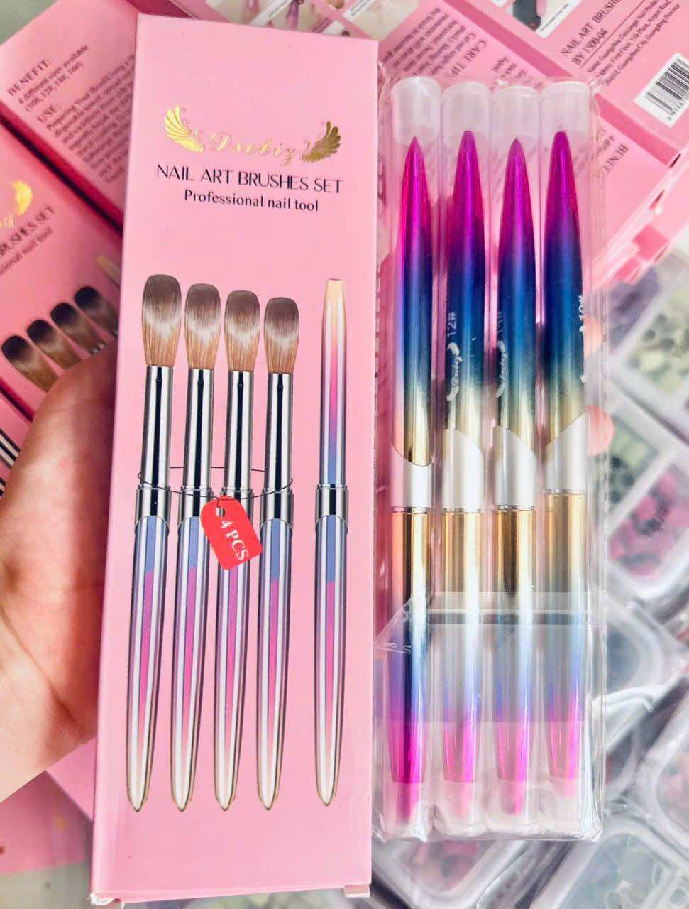 Cọ đắp bột nail - set 4 cây cọ đắp bột ( số 10-12-14-16) sợi lông cọ mềm mượt