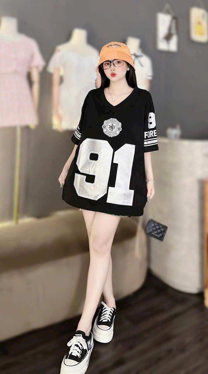 Áo thun chất cotton khô 3158 form rộng tay lỡ - cổ tim 91