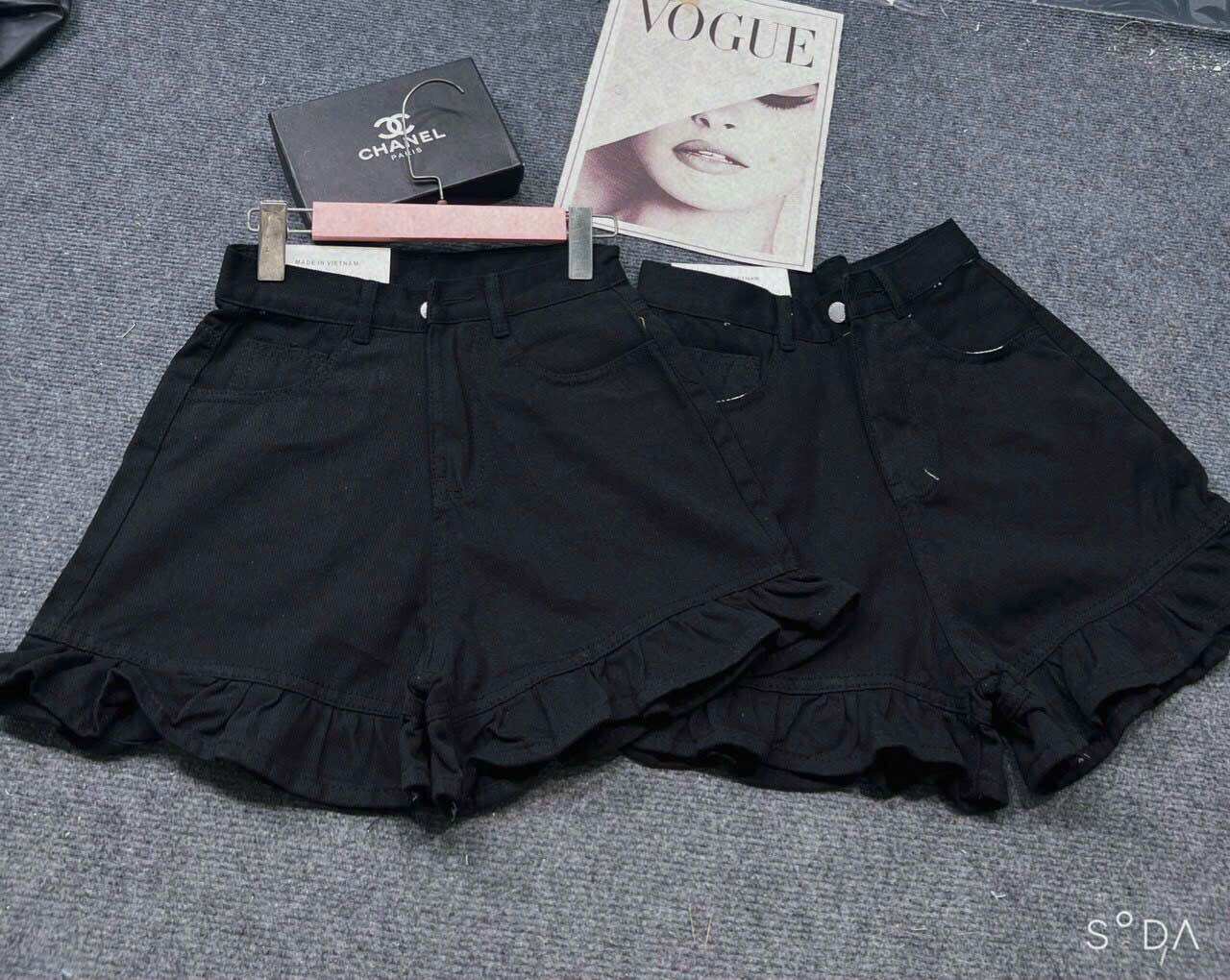Quần Short Nữ Jean Lưng Cao Lai Phối Bèo
