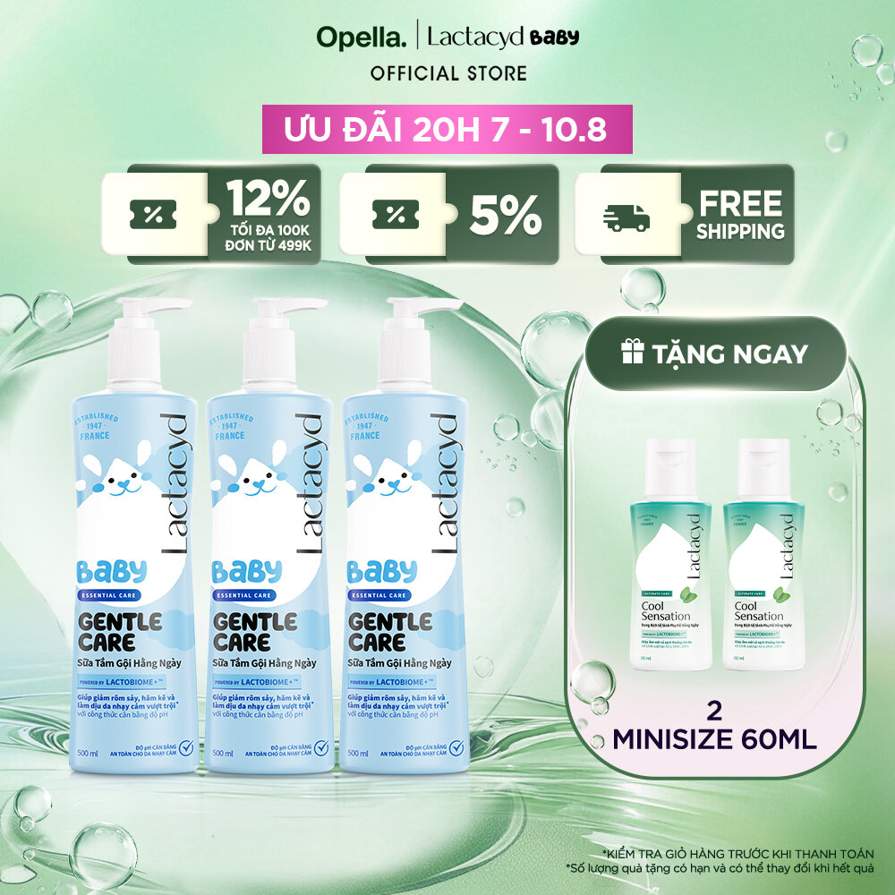 Bộ 3 Sữa Tắm Gội Trẻ Em Lactacyd Baby Gentle Care Bảo Vệ Dịu Nhẹ Cho Làn Da Nhạy Cảm 500ml/chai