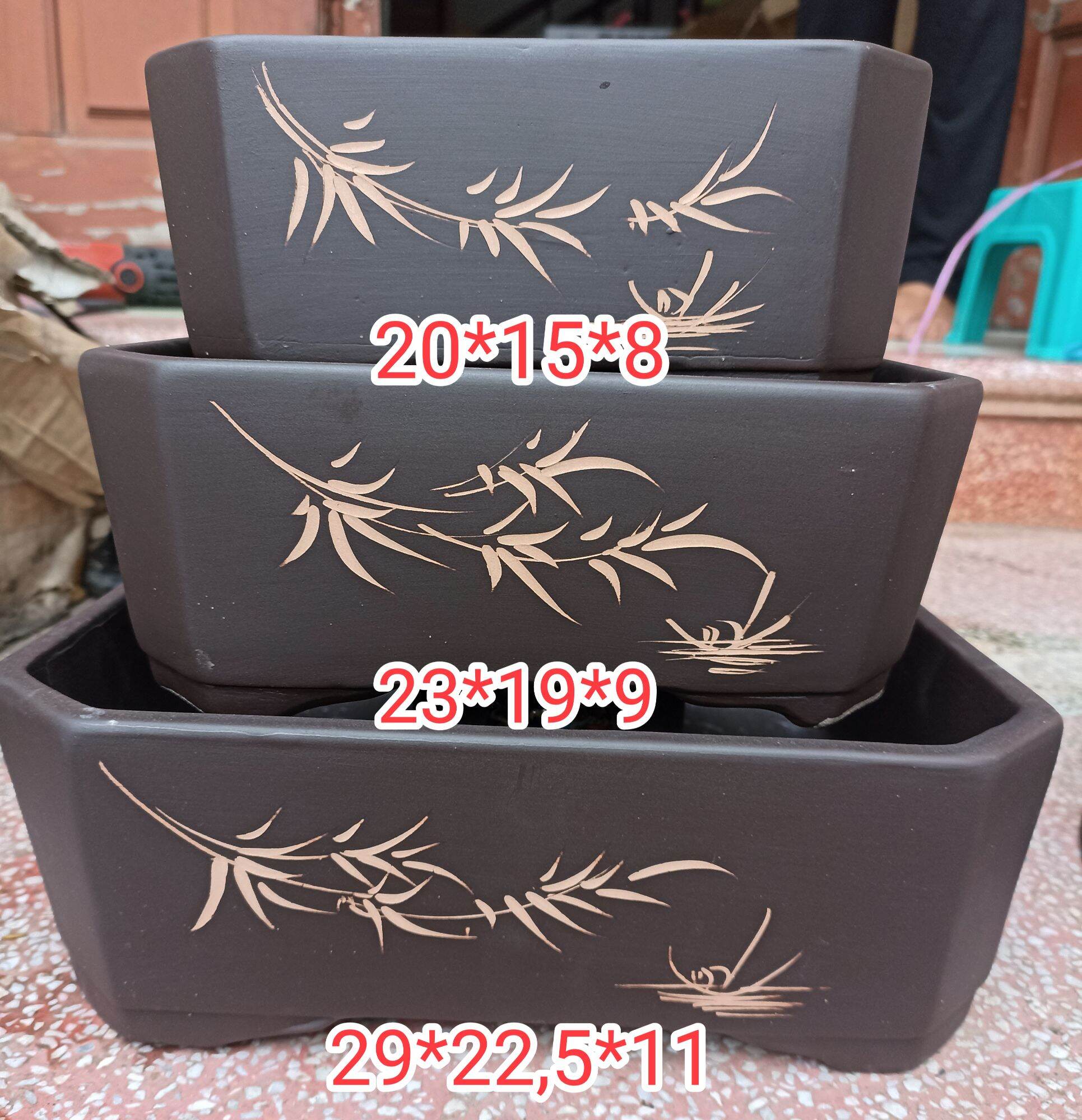 Bộ 3 chậu bonsai hình hộp