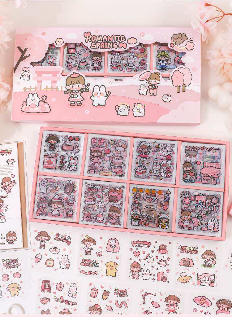 Sticker hộp 200 tấm hình dán dễ thương Spring (PVC)