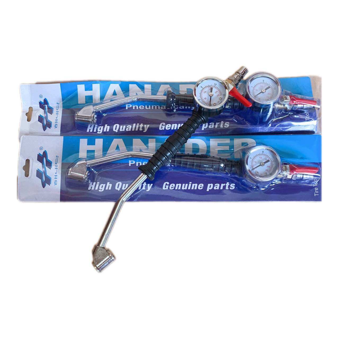 Tay bơm lốp cong 2 đầu có đồng hồ, ống bơm hơi xe ô tô