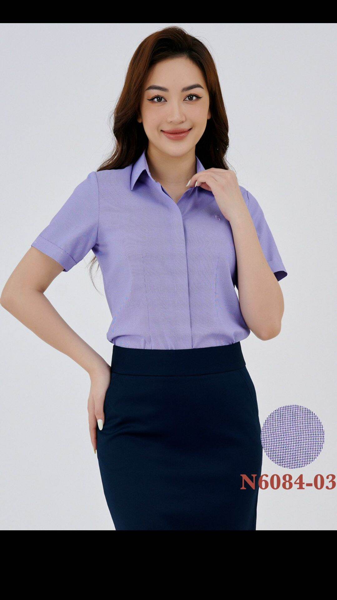 áo sơ mi nữ Thái Hòa sọc caro fom giấu nút