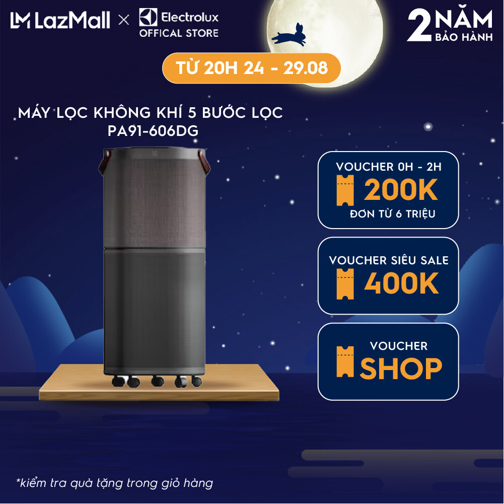 Máy lọc không khí electrolux pa91-606dg cho phòng 88m² - bộ lọc hepa 13 5 lớp diệt 99.99% vi khuẩn & bụi mịn, màn hình cảm ứng hiển thị chất lượng không khí, kết nối wifi