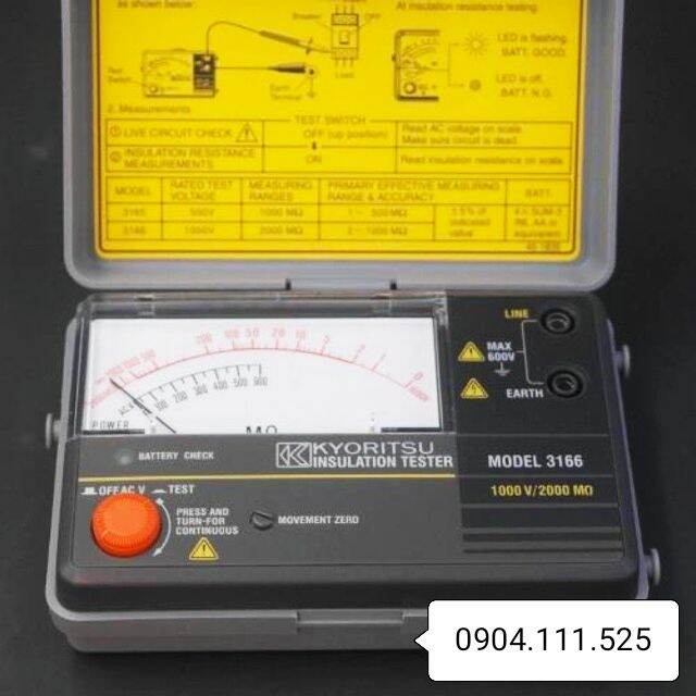 [HCM]Đồng hồ đo điện trở cách điện (Mêgôm mét) KYORITSU 3166 (1000V/2000MΩ)