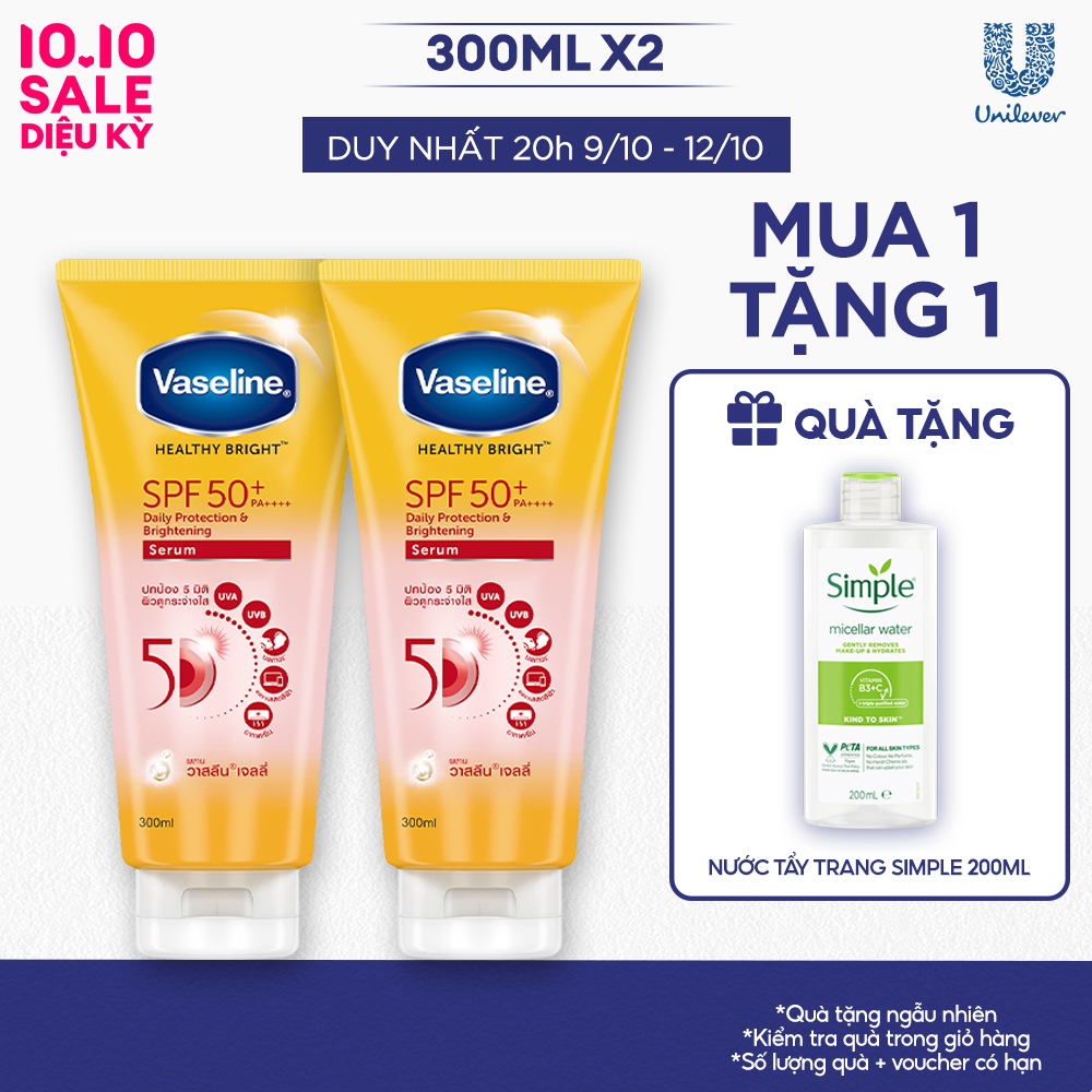 Combo 2 Serum chống nắng cơ thể Vaseline 50x bảo vệ da với SPF 50+ PA++++ giúp da sáng hơn gấp 2X 300ml