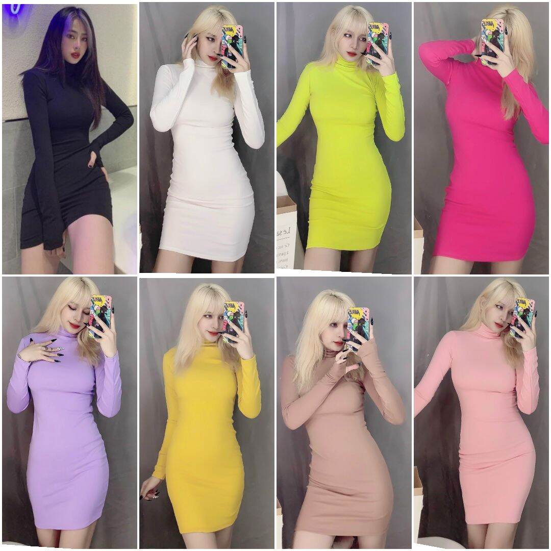 ĐẦM THUN BODY CỔ LỌ TAY DÀI