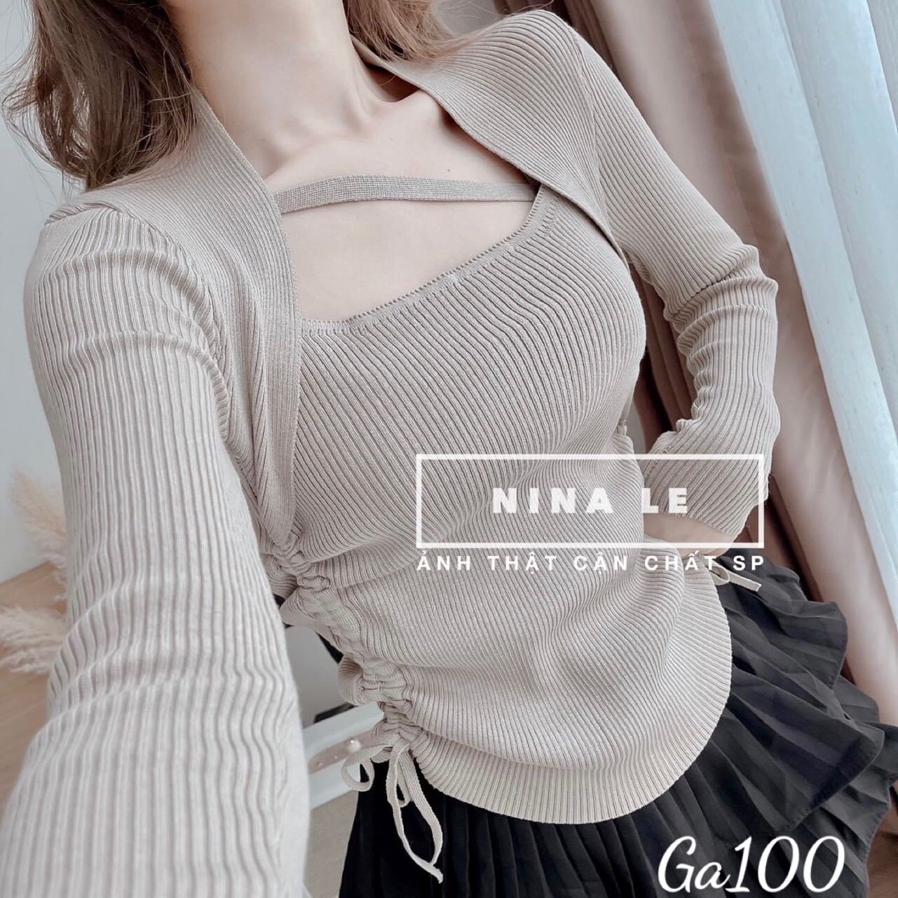 Áo thun gân kiểu dáng rút dây vạt bầu
