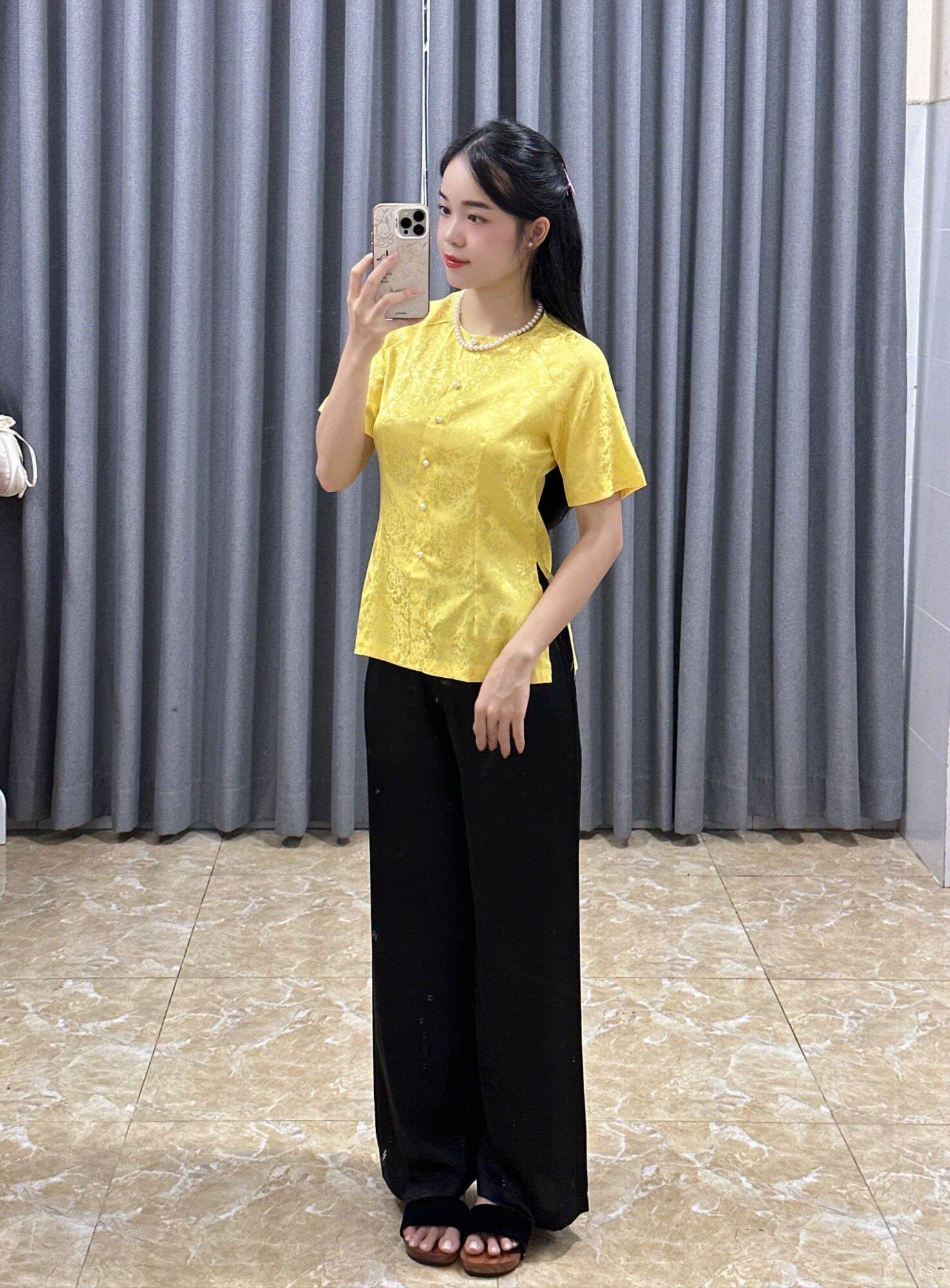 Bà ba bộ bà ba gấm cổ tròn tay ngắn cài nút thẳng size 40-75kg