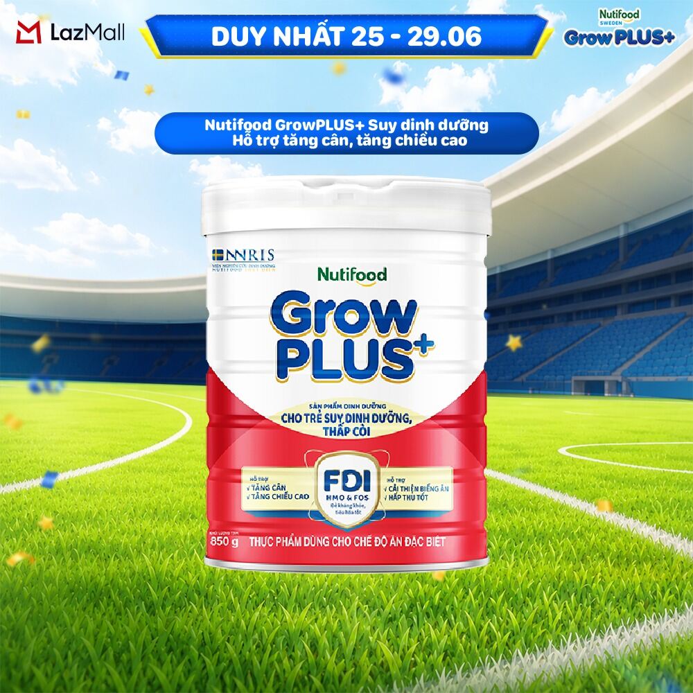 Sữa bột Nutifood GrowPLUS+ Suy Dinh Dưỡng (Đỏ) - Tăng Cân, Tăng Chiều Cao (Lon 850G)