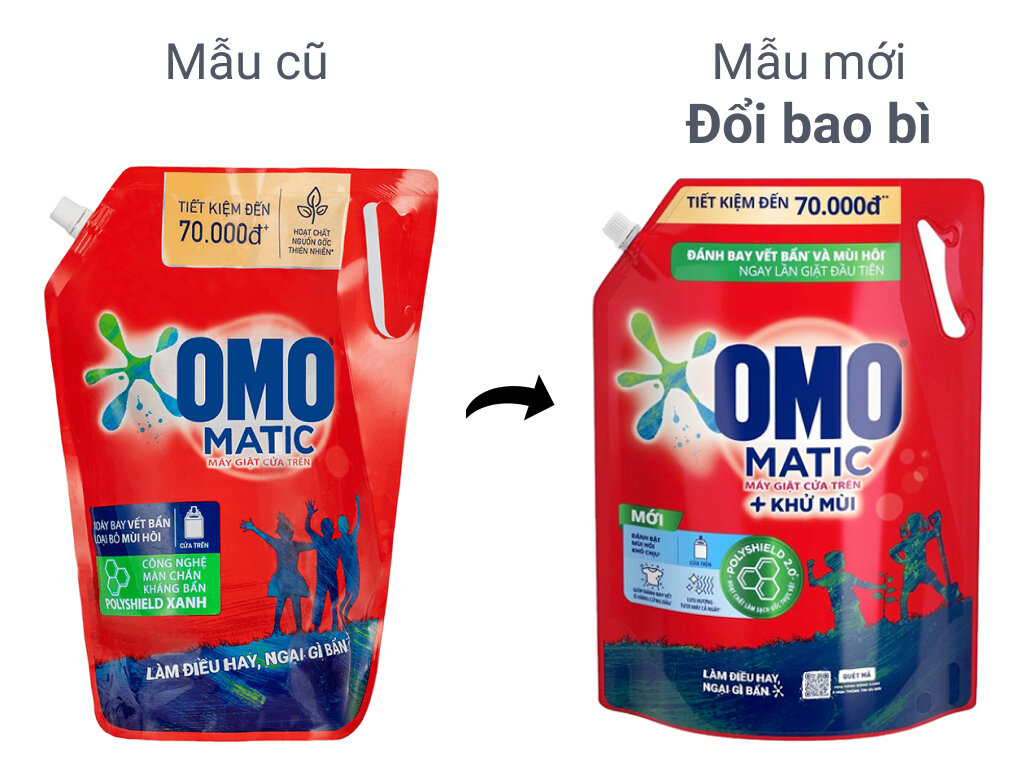 Nước giặt OMO Matic cửa trên sạch sâu vượt trội túi 2 lít ,2,9l , 3,9l