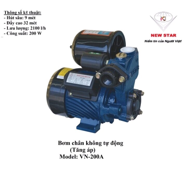 Máy bơm tăng áp hút đẩy newstarpump 200 w moden nt 200a