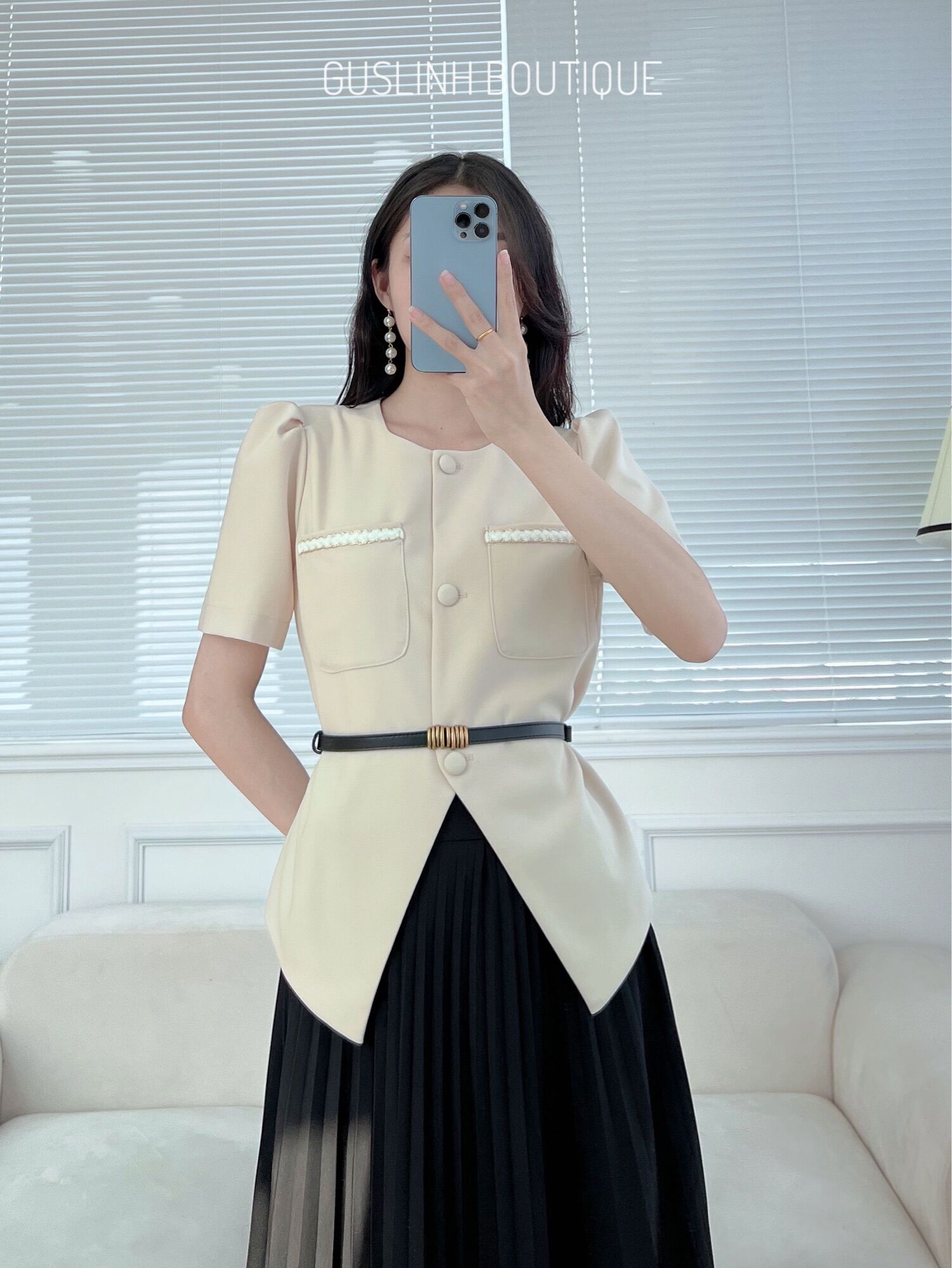 Áo kiểu công sở thanh lịch kèm thắt lưng