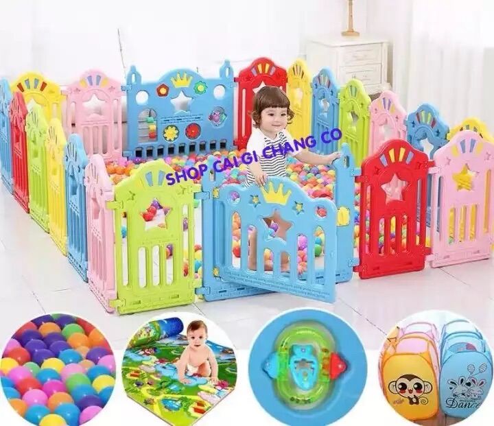 Quây cũi nhựa hoàng gia 14 miếng cho bé tặng thảm và bóng