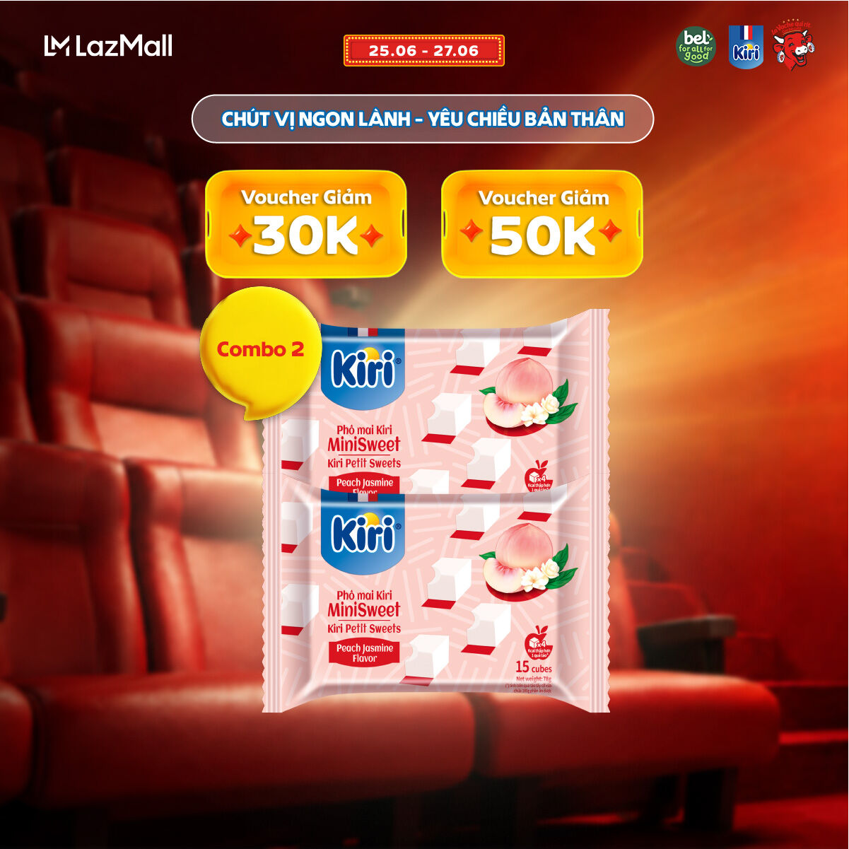 Combo 2 Phô mai Kiri vị đào hoa nhài 15C 78g