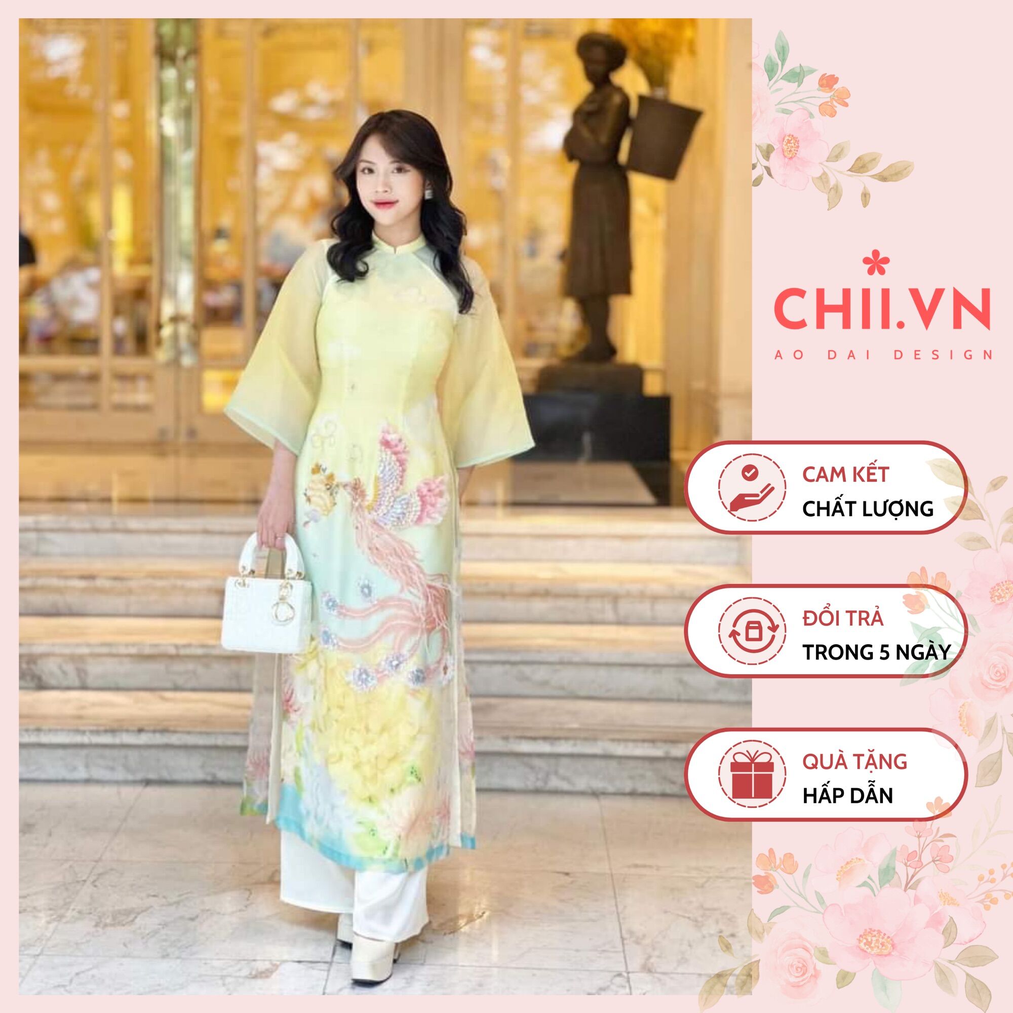 Áo dài cách tân đính kết phượng cao cấp