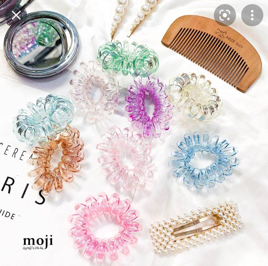 Set 3 Dây Cột Tóc Xoắn Ốc Đơn Giản Nhiều Màu Sắc Thời Trang