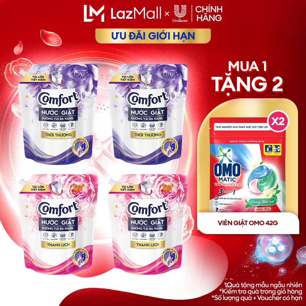 Combo 2 Túi Nước Giặt Comfort Dưỡng Vải Đa Năng 3Kg/ 3.6Kg / 3.8Kg (bao bì tùy lô nhập hàng)