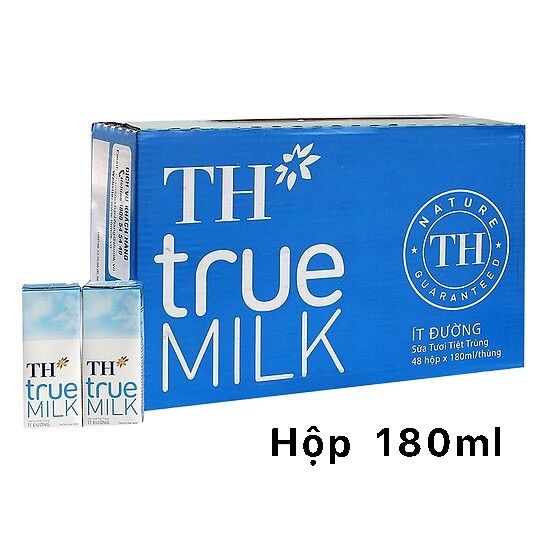 Sữa TH true milk ít đường hộp 180ml Thùng 48 hộp.