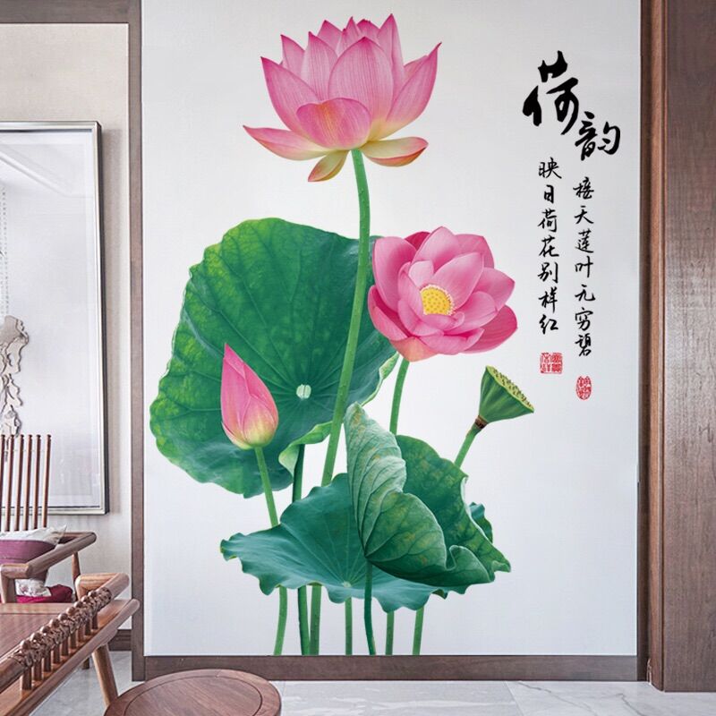 Tranh dán tường, Decal dán tường hoa sen siêu đẹp