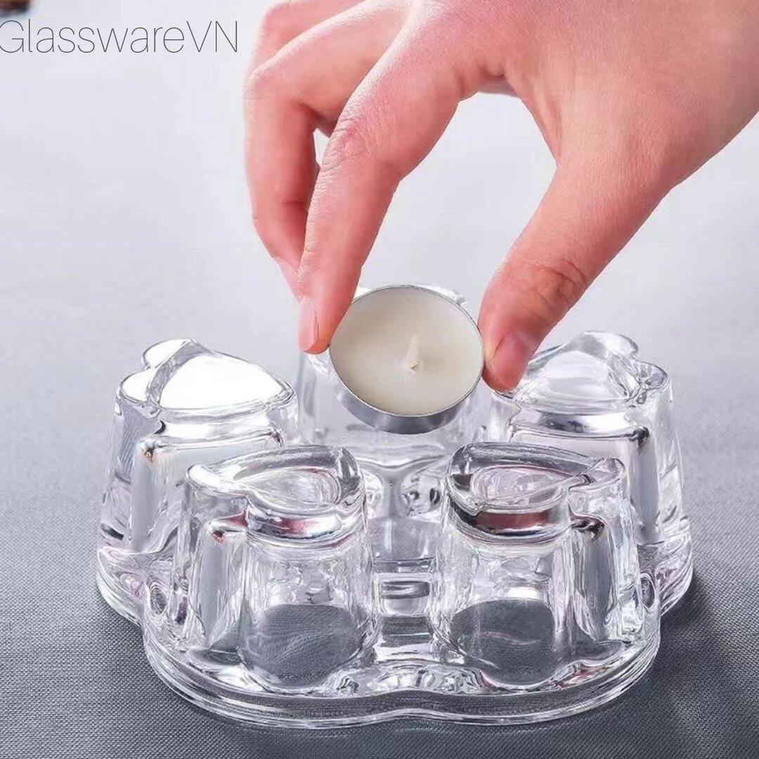 Đế Nến Thủy Tinh hình Trái Tim Hâm Nóng Trà