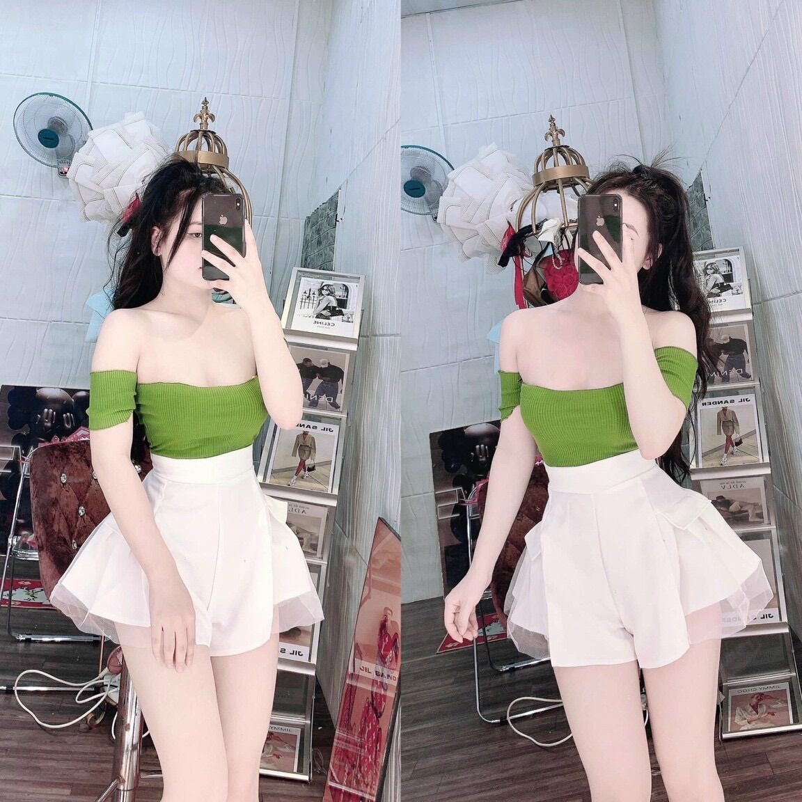 Quần xoè giả váy phối lưới ren