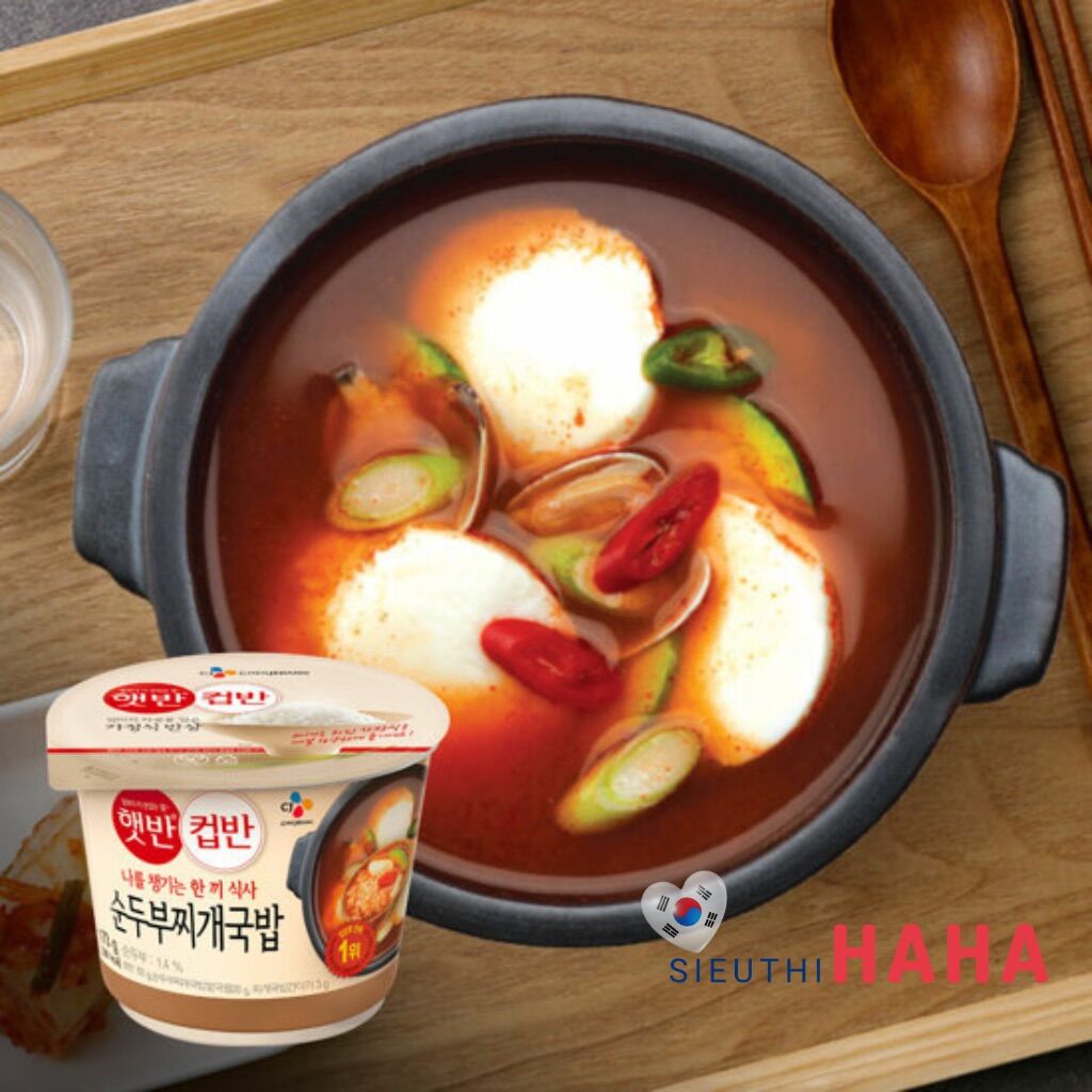 Cơm ăn liền hàn quốc canh đậu hũ non jigae cj 햇반 컵반 순두부찌개국밥 173g