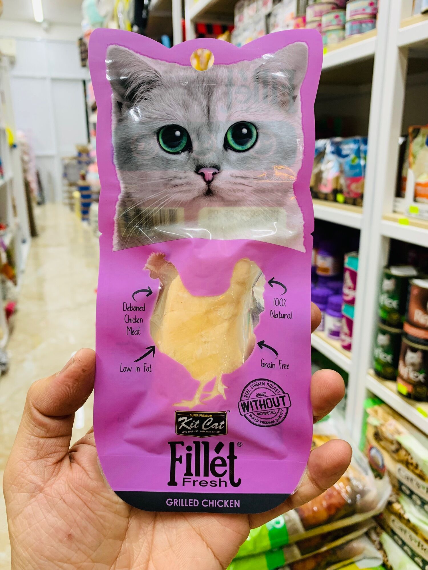 Bánh thưởng cho mèo dạng phi lê gà, cá nguyên miếng Kit Cat Fillet Fresh 30g