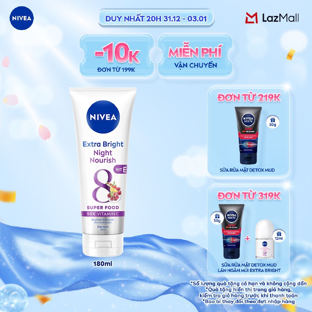  Tinh Chất Dưỡng Thể NIVEA Extra White Dưỡng Sáng Da Mịn Da Ban Đêm 180ml 