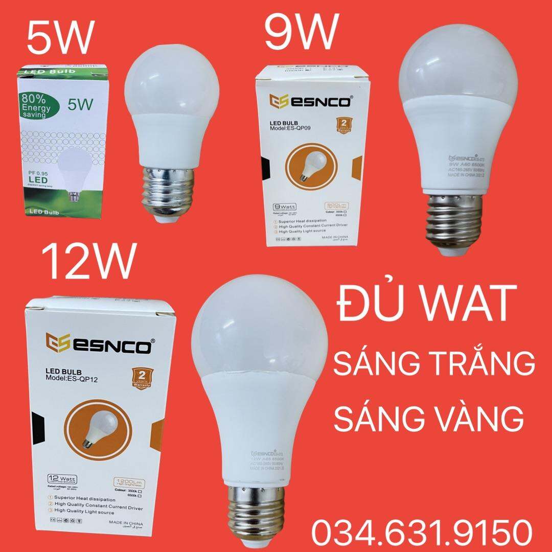 BÓNG BÚP 5W - 9W -12W LOẠI TỐT ( ĐỦ WAT) ÁNH SÁNG TRẮNG VÀ ÁNH SÁNG VÀNG