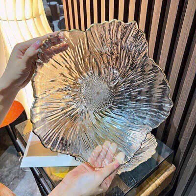 Đĩa thủy tinh tròn hoa cao cấp sét 3 cái