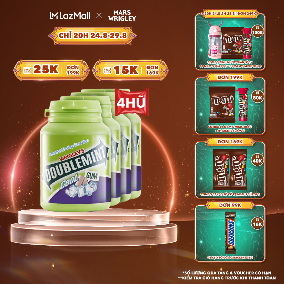 Combo 4 hũ kẹo Sing-gum Doublemint hương nho hũ 40 viên