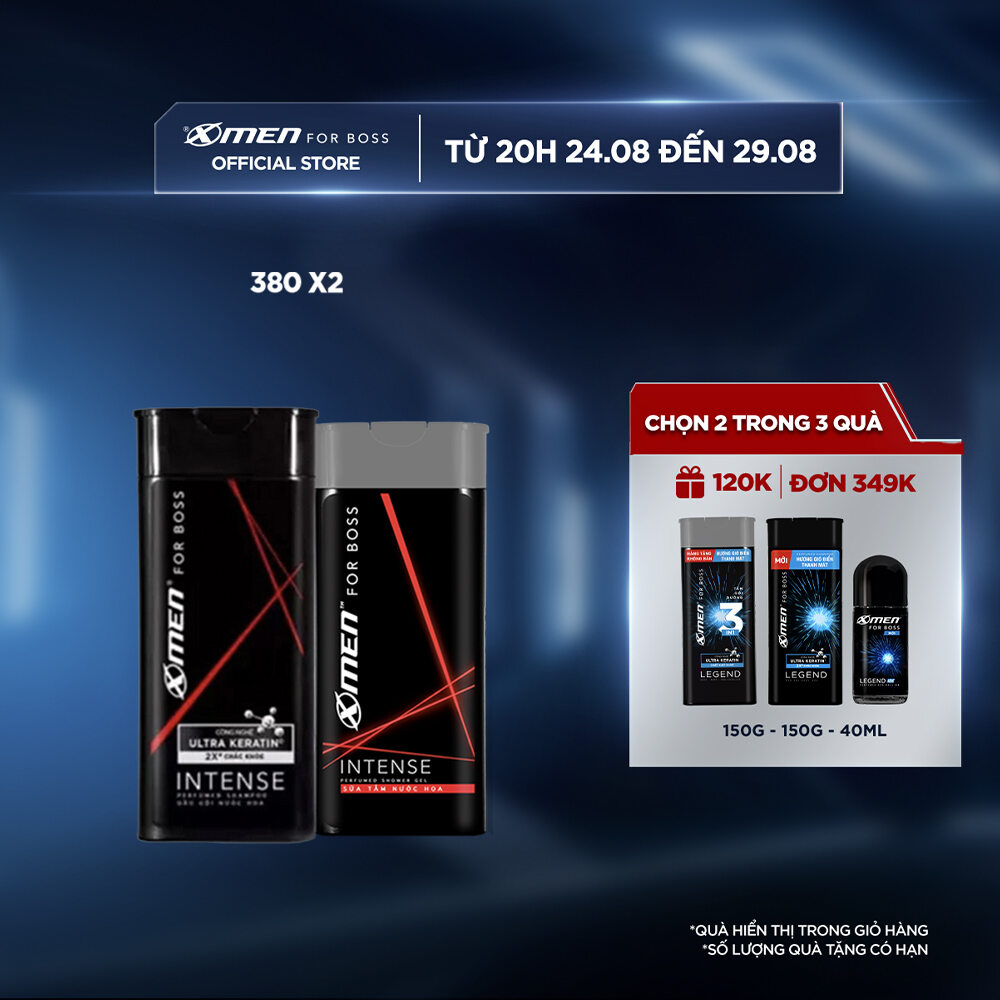 Combo dùng thử Dầu gội & Sữa tắm X-men For Boss Intense hương trầm ấm 380g/Chai