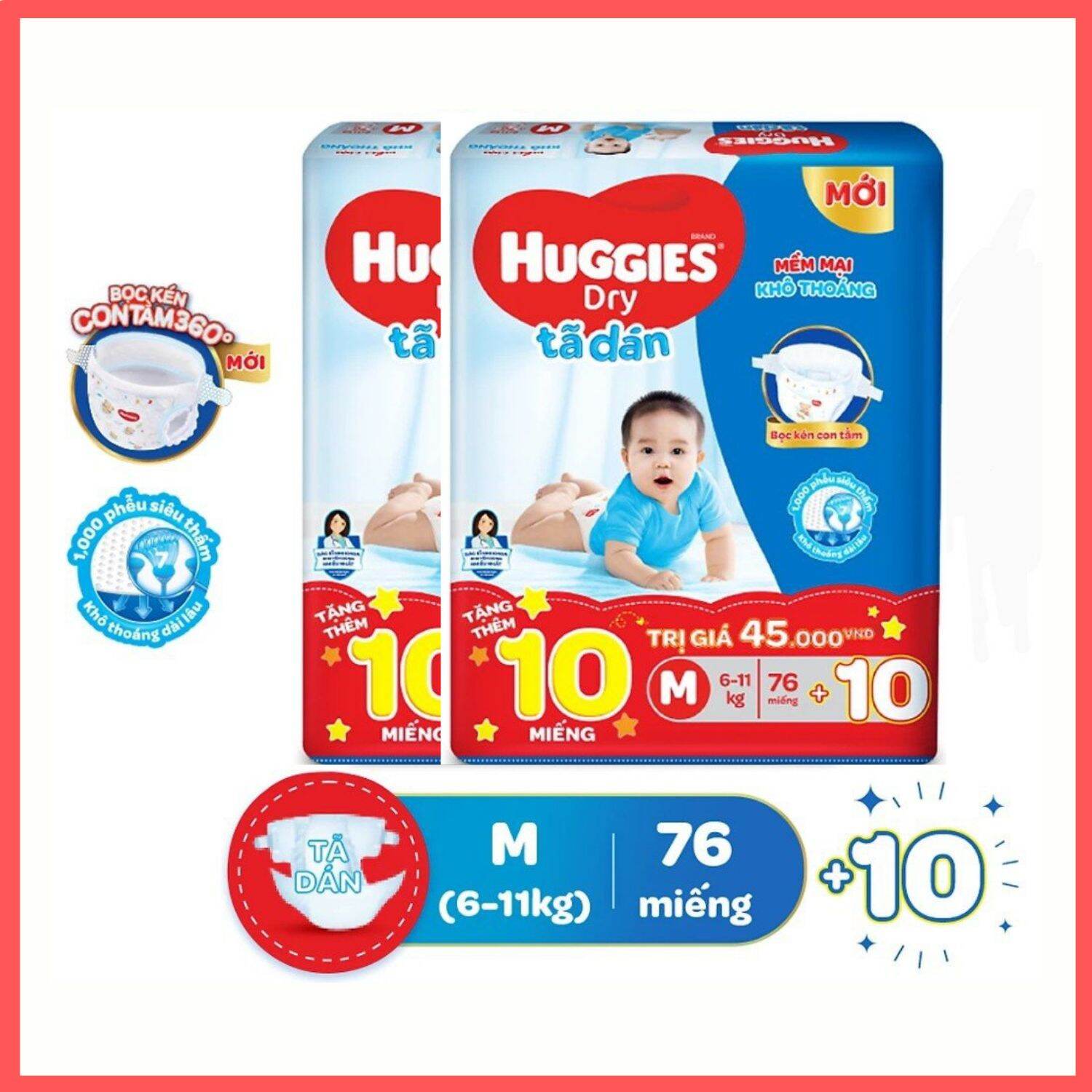 Combo 2 tã dán huggies m76